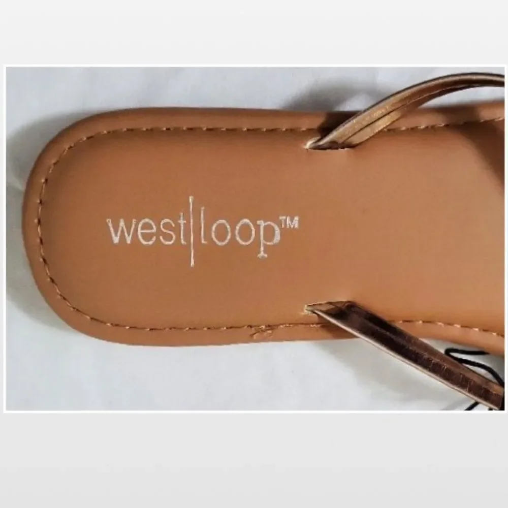 New Westloop Womens Flip Flops Gold Tan Slip On Shoes Small 5 6